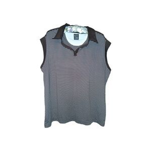 Kate Lord Women’s Golf Shirt Collared Brown White Striped Size XL